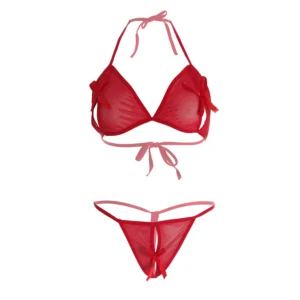 Women Transparent Crotch less Red Lingerie Set