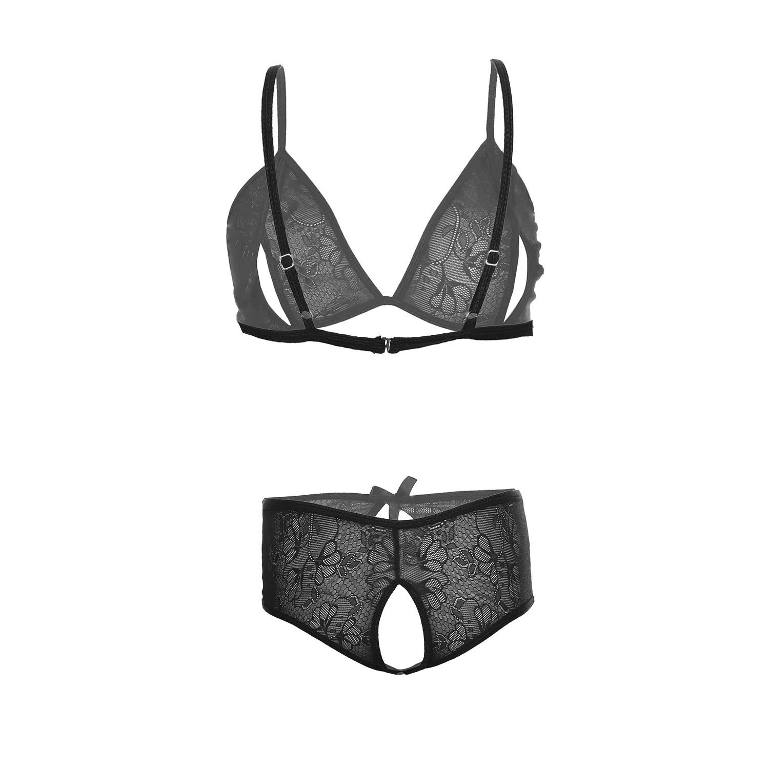 Women's Black Lace Crotch less Bra and Panty Set - Image 2