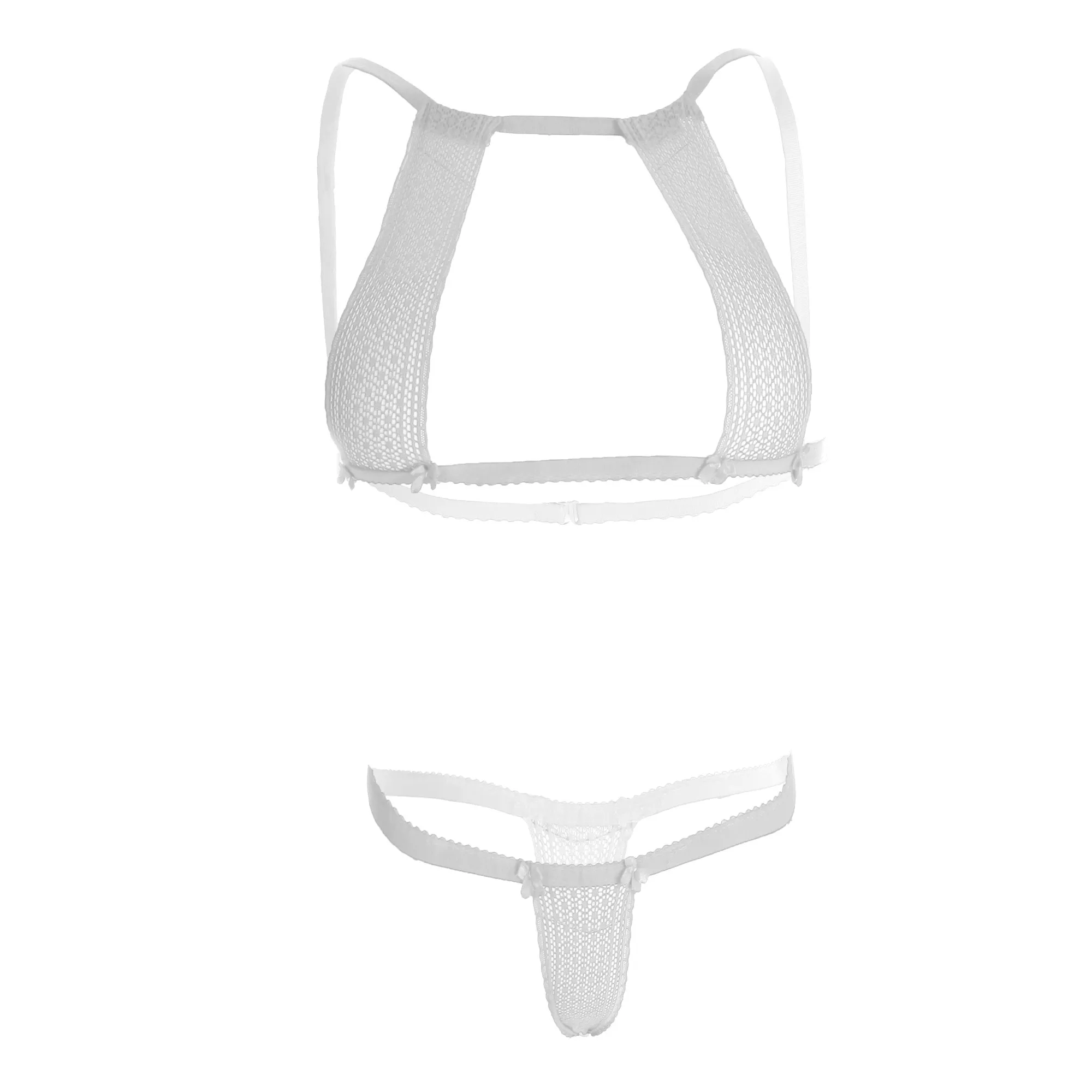 Women's Lace Micro Stripped White Lingerie Set