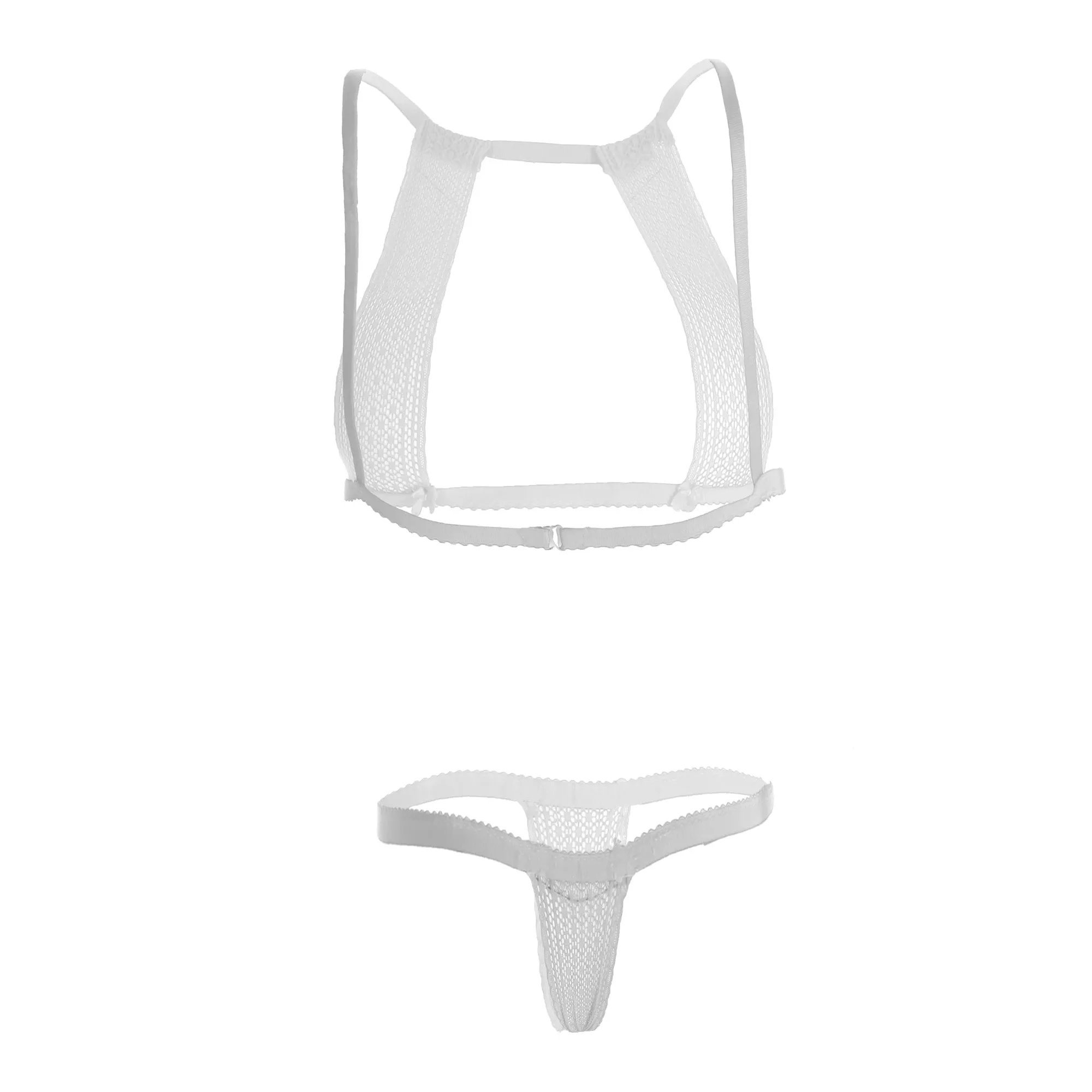 Women's Lace Micro Stripped White Lingerie Set - Image 2