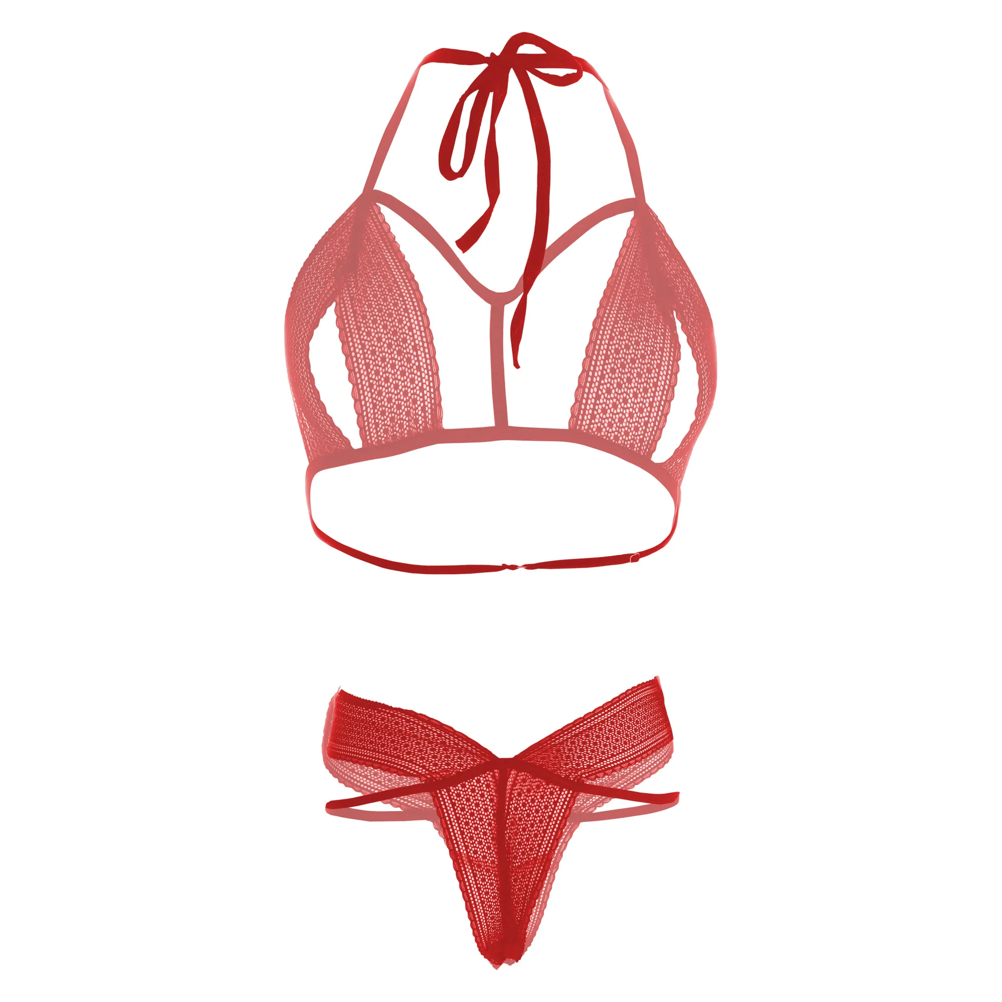 Women Tied in lace cut through Red Lingerie Set - Image 2