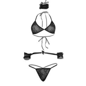 Women's Lace Blindfold Black Bra and Panty Set