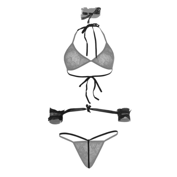 Women's Lace Blindfold Black Bra and Panty Set - Image 2