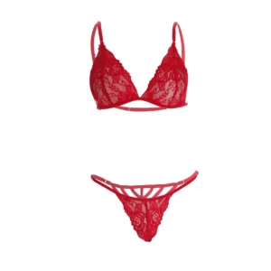 Women Red Lace Micro Bra and Panty