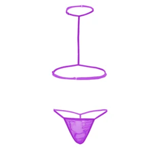 Women Open T shaped Purple Bra and Panty Set
