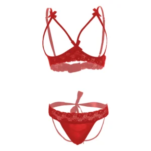 Women Front Open Back Tail Red Lingerie Set