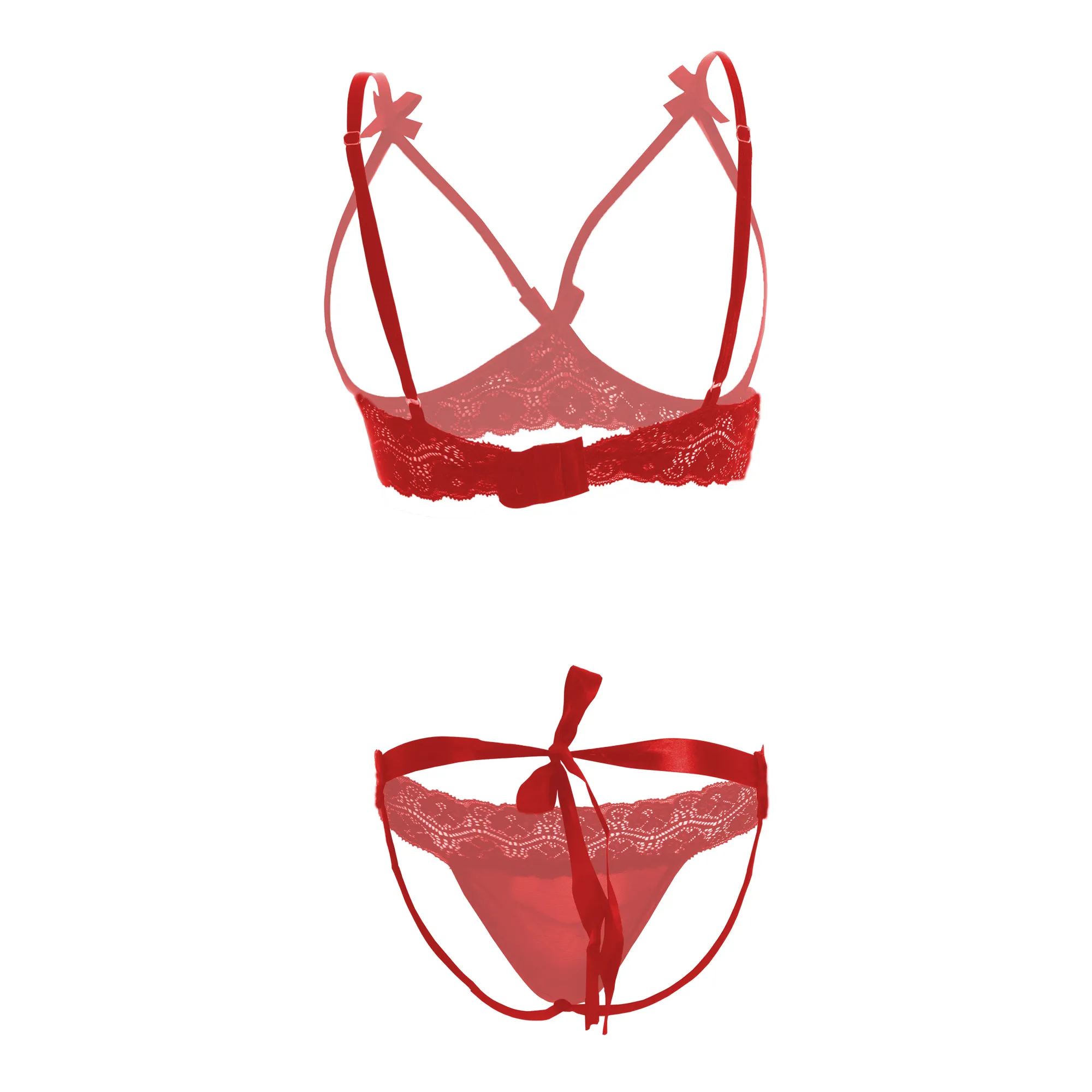 Women Front Open Back Tail Red Lingerie Set - Image 2