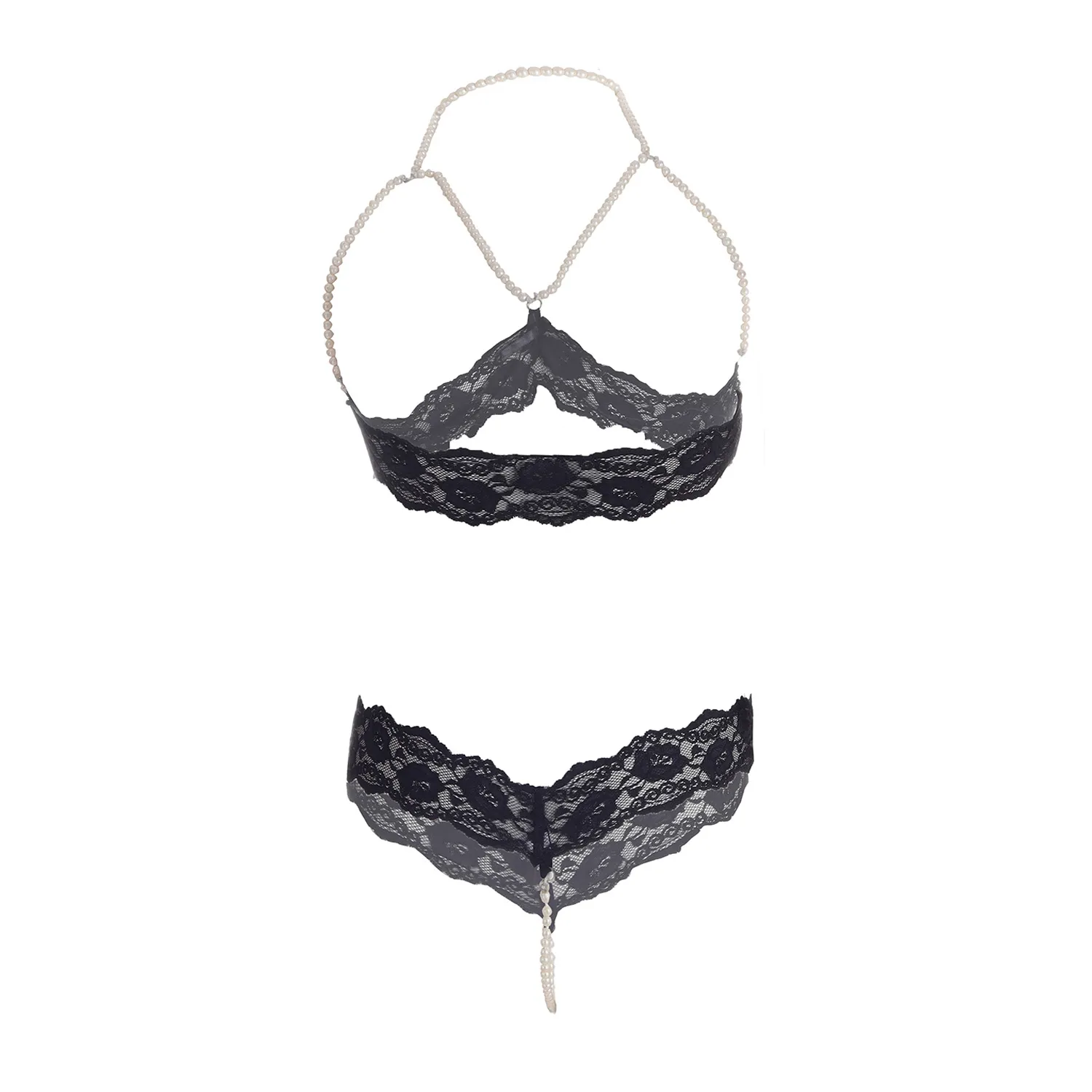Women's Pearl Design Black Bra and Panty Set - Image 2