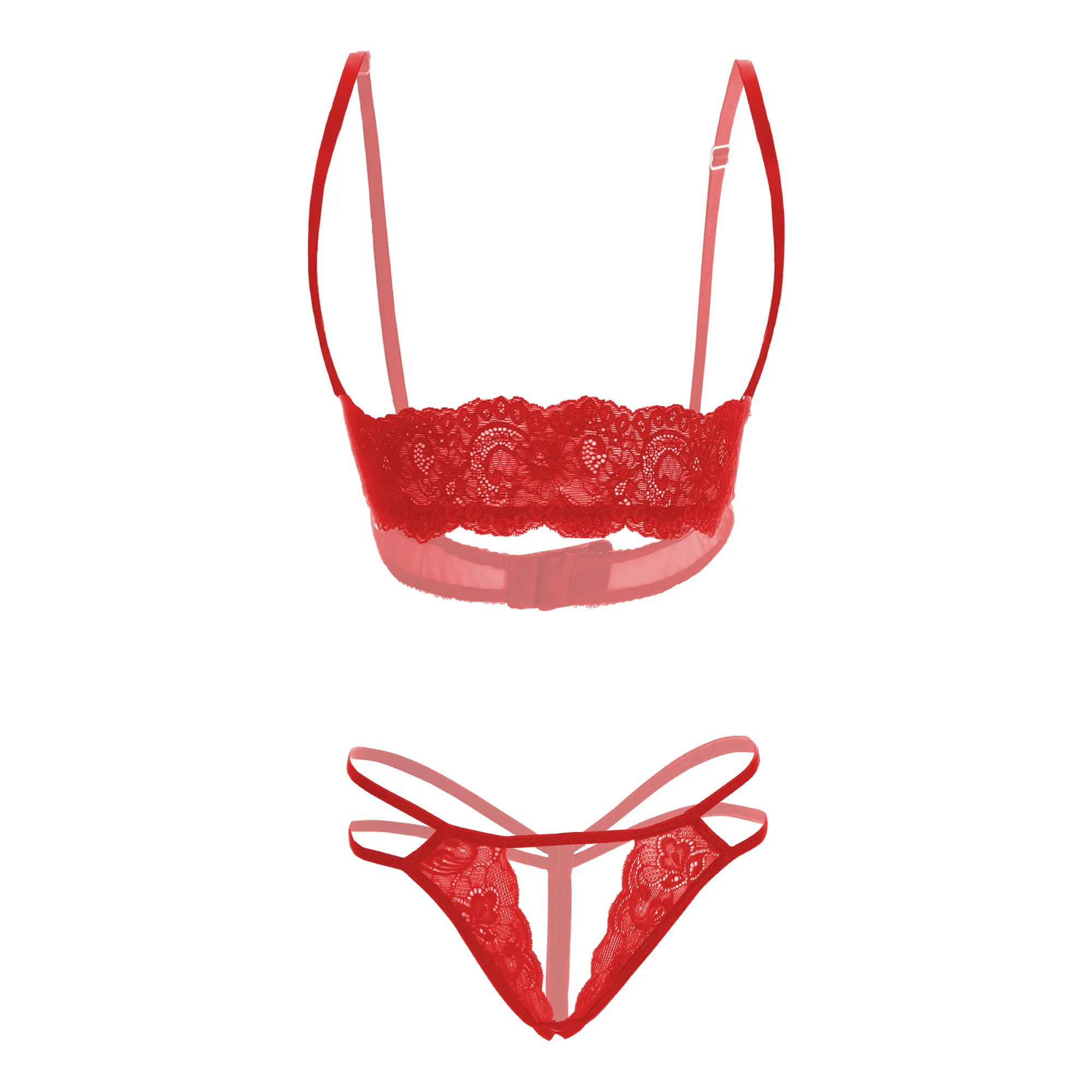 Women's Lace Front hollow Red Lingerie Set