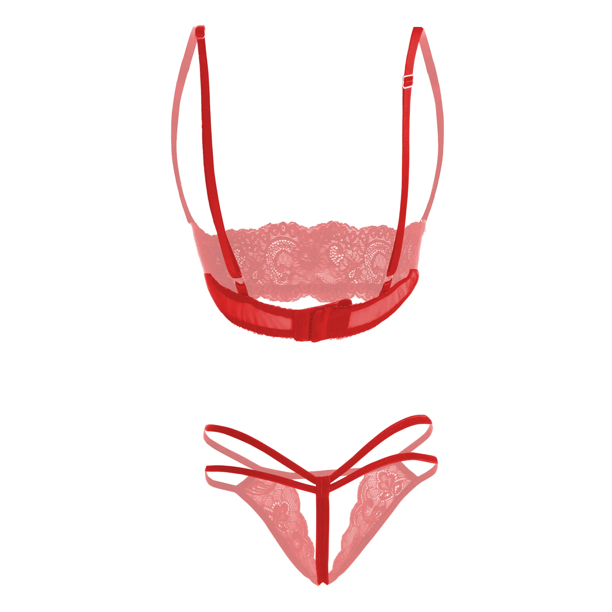 Women's Lace Front hollow Red Lingerie Set - Image 2