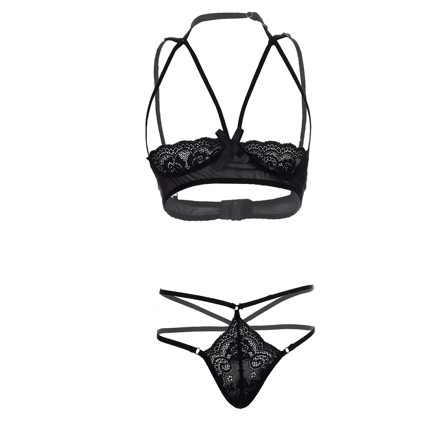 Women Underwire Stripped Black Bra and Panty Set