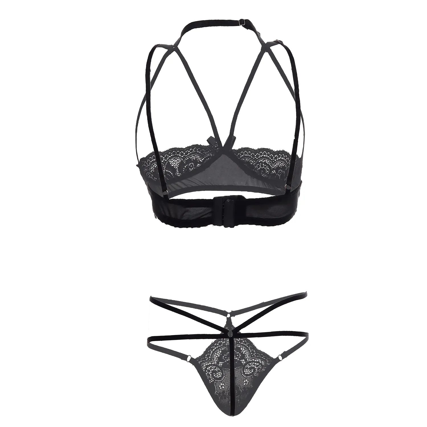 Women Underwire Stripped Black Bra and Panty Set - Image 2