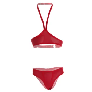 Women's Red Lingerie Set Front Open See through