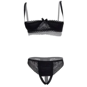 Women Lace Open Bra and Panty Black Lingerie Set