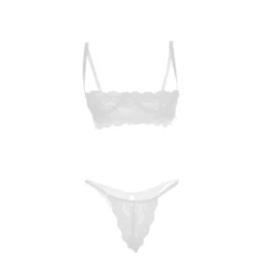 Women's Lace Front Open White Bra and Panty Set