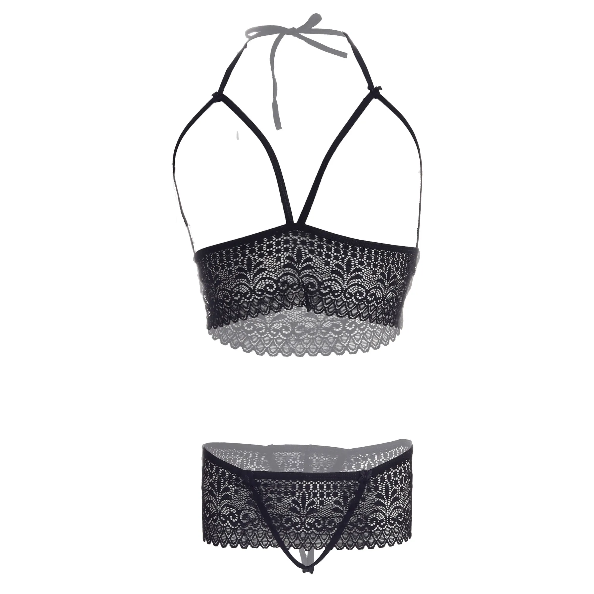 Women Crotch Less Front Open Black Lingerie Set