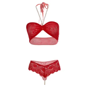 Women's Halter Pearl Red Bra and Panty Set