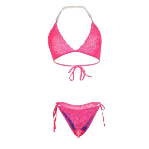 Women's Lace Pearl Design Red Bra and Panty Set