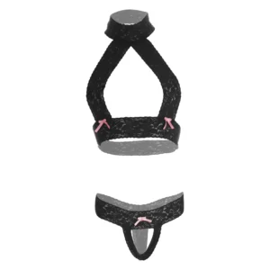 Women Crisscross Neck Black Bra and Panty Set