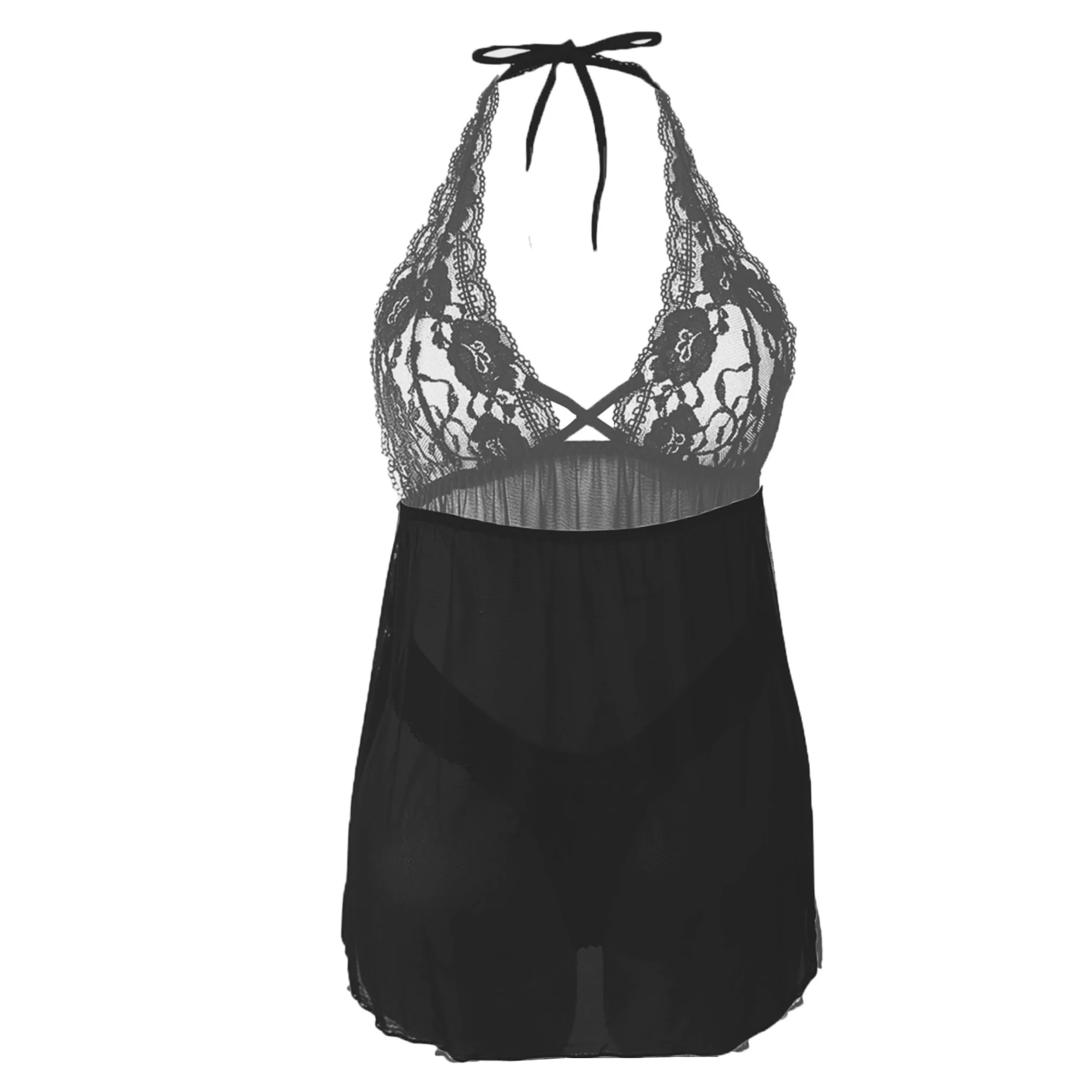 Women's Crisscross Design Black Color Nightwear - Image 2