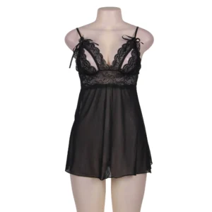 Women's Short Length Black Lace Solid Nighty