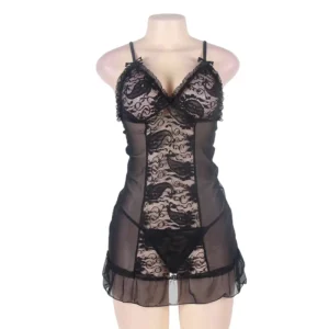 Women's Mid Lace Black Color Short Babydoll Nighty