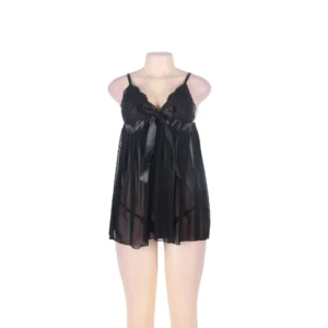 Women's Lace Front Ribbon Black Babydoll Nightwear