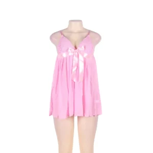 Women's Lace Front Ribbon Pink Babydoll Nightwear