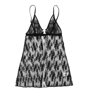 Women's Front Metal Ring Design Short Black Color Nightwear