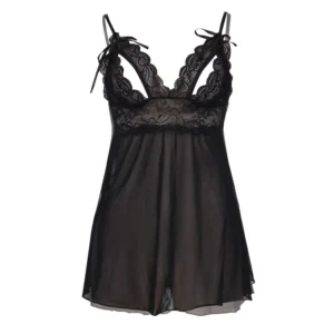 Women's Black  Color Lace Solid Babydoll Nightwear