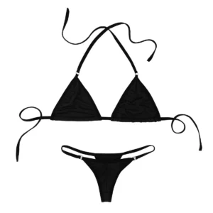 Women's Solid Black Color Thong Bikini