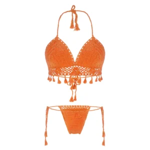 Women's Orange Color Crochet Lingerie with Tassels and Latkans