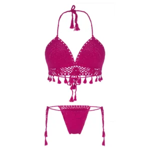 Women's Pink Color Crochet Lingerie with Tassels and Latkans