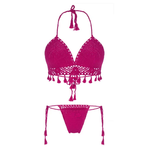 Women's Pink Color Crochet Lingerie with Tassels and Latkans