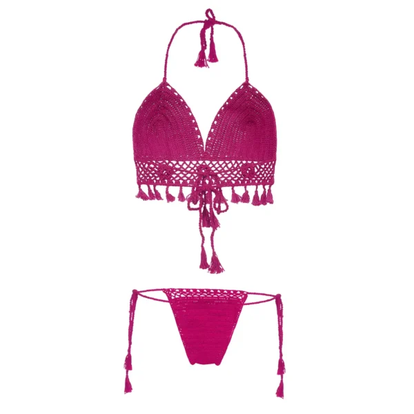 Women's Pink Color Crochet Lingerie with Tassels and Latkans - Image 2