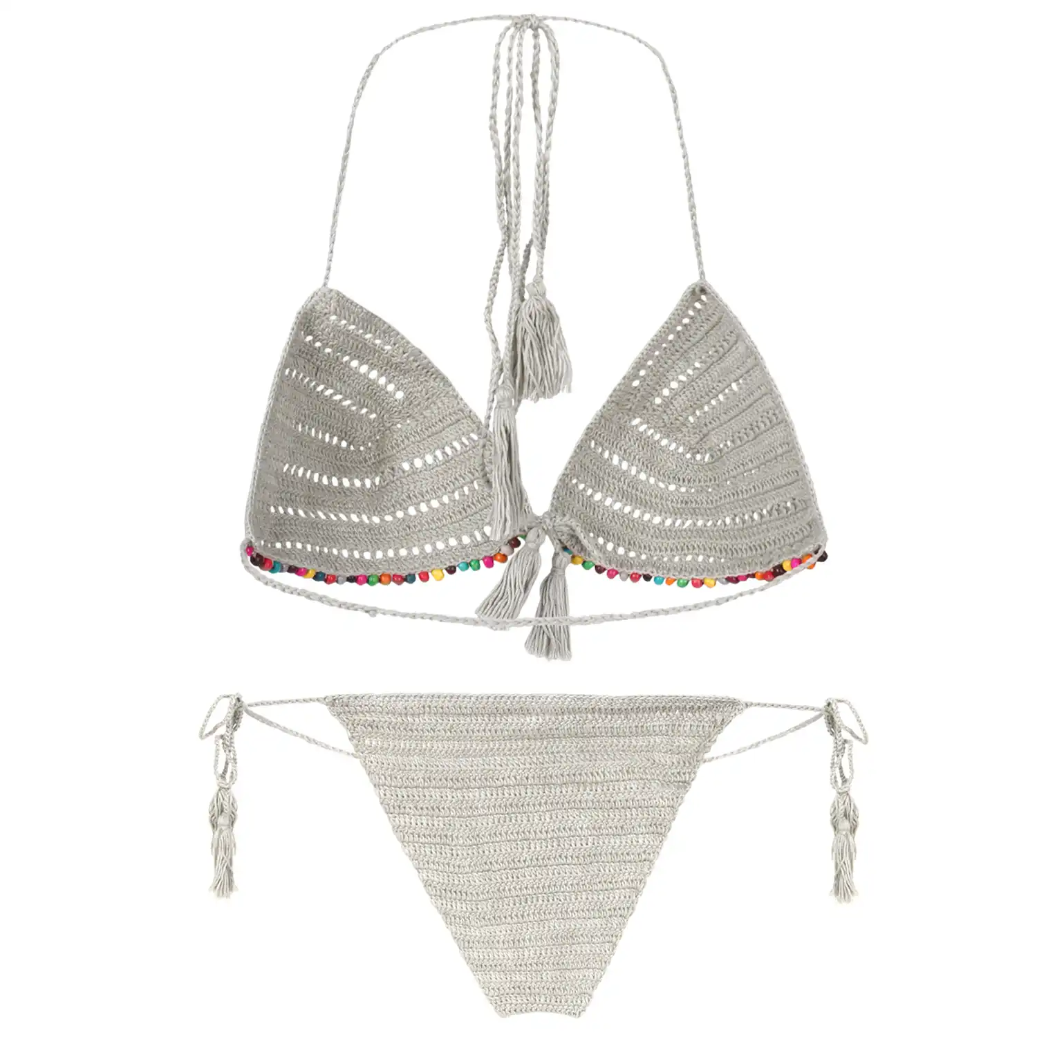 Women's Grey Color Multicolor Pearls Design Crochet Lingerie - Image 2