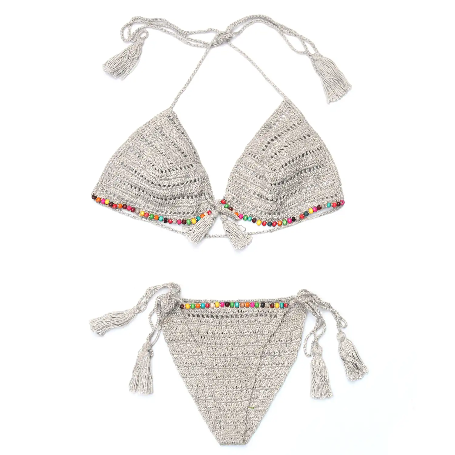 Women's Grey Color Multicolor Pearls Design Crochet Lingerie - Image 3