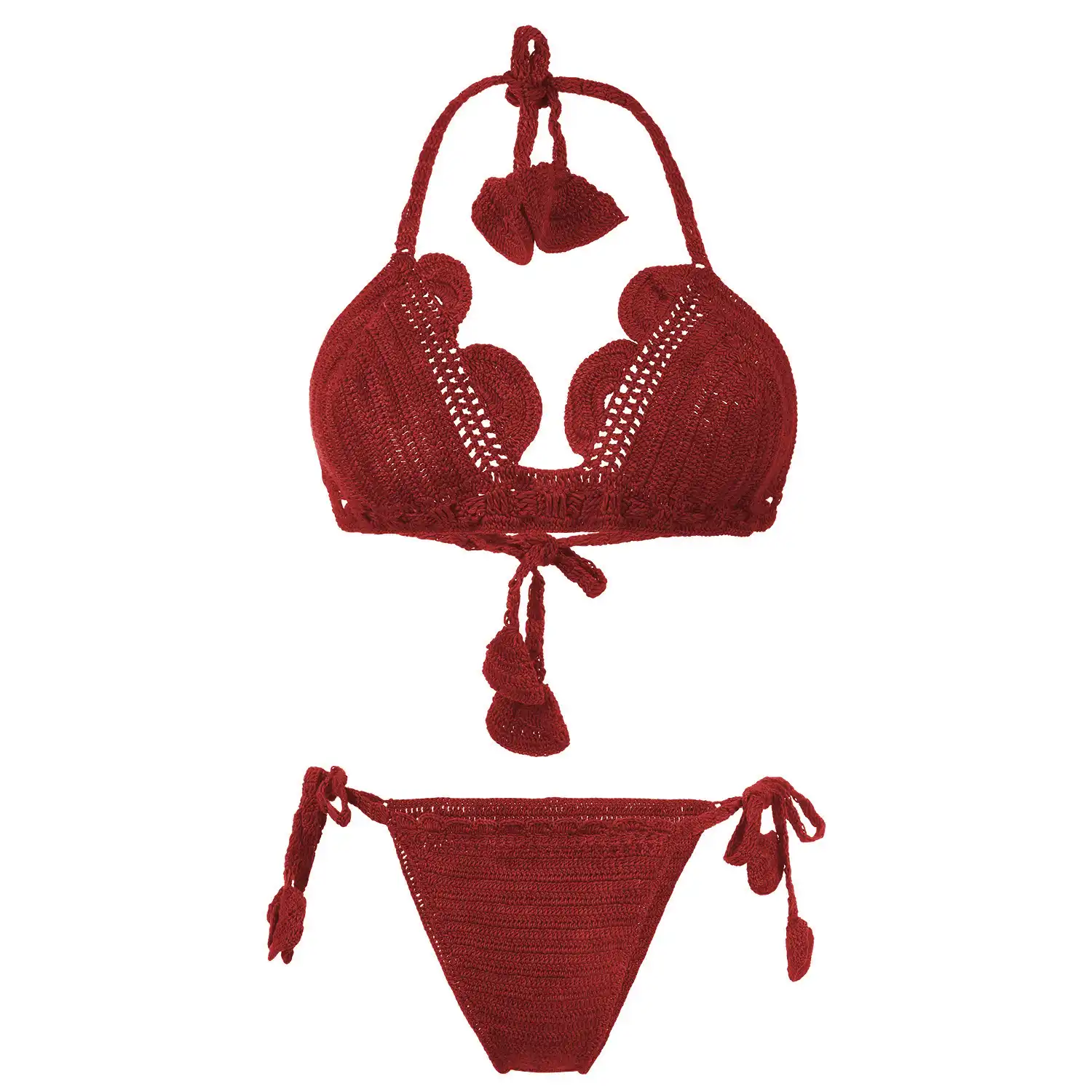 Women's Tie Side Maroon Color Crochet Lingerie