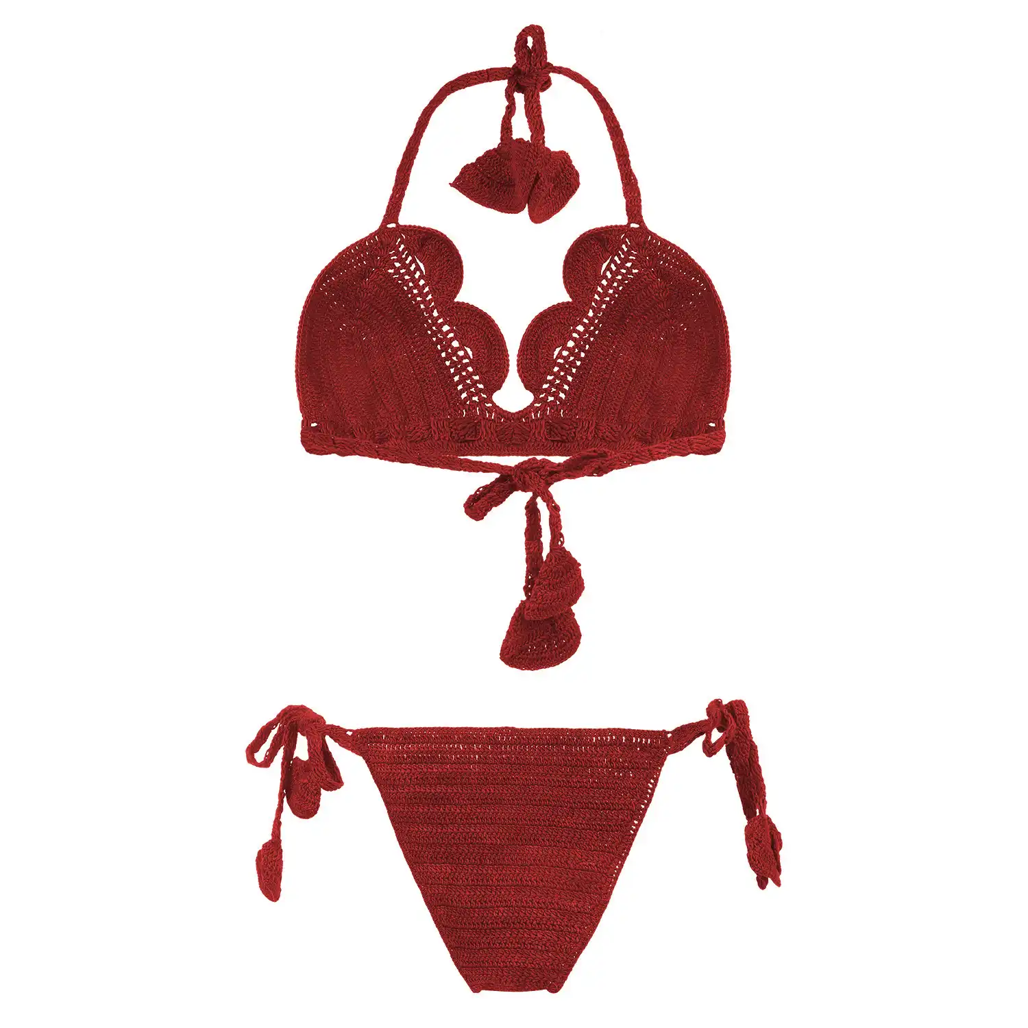 Women's Tie Side Maroon Color Crochet Lingerie - Image 2