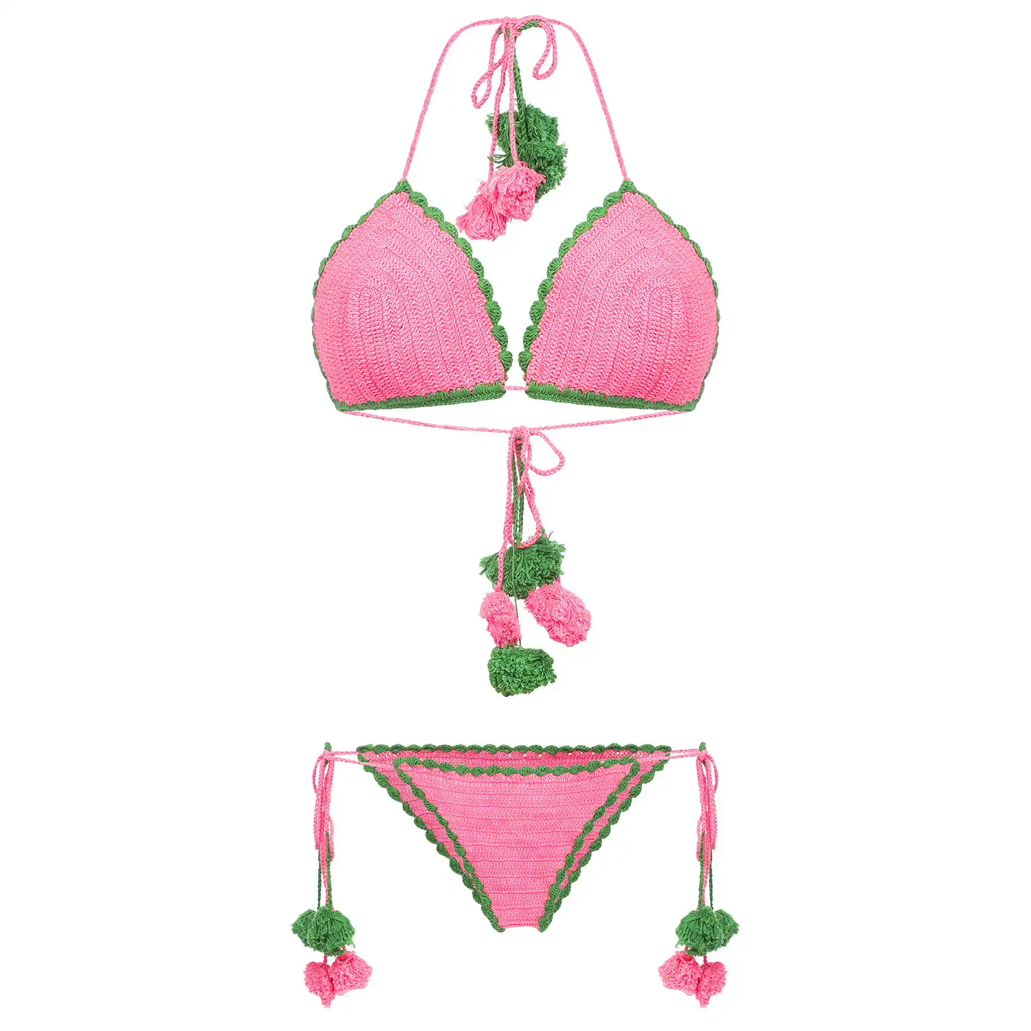 Women's Side Border Pink Color Crochet Lingerie with Tassels