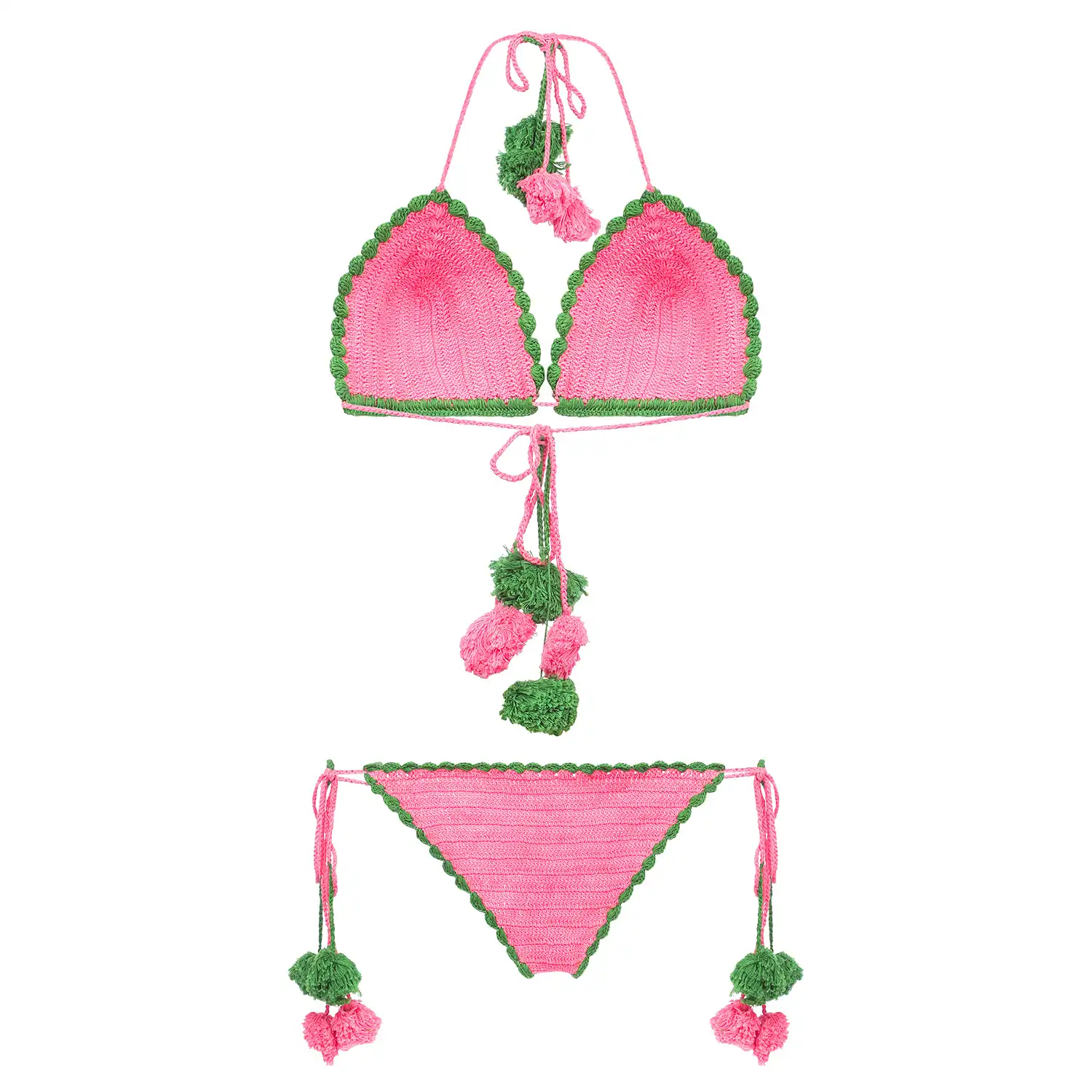 Women's Side Border Pink Color Crochet Lingerie with Tassels - Image 2