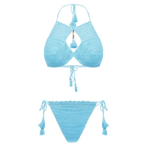 Women's Multicolor Pearls Decor Blue Color Crochet Lingerie