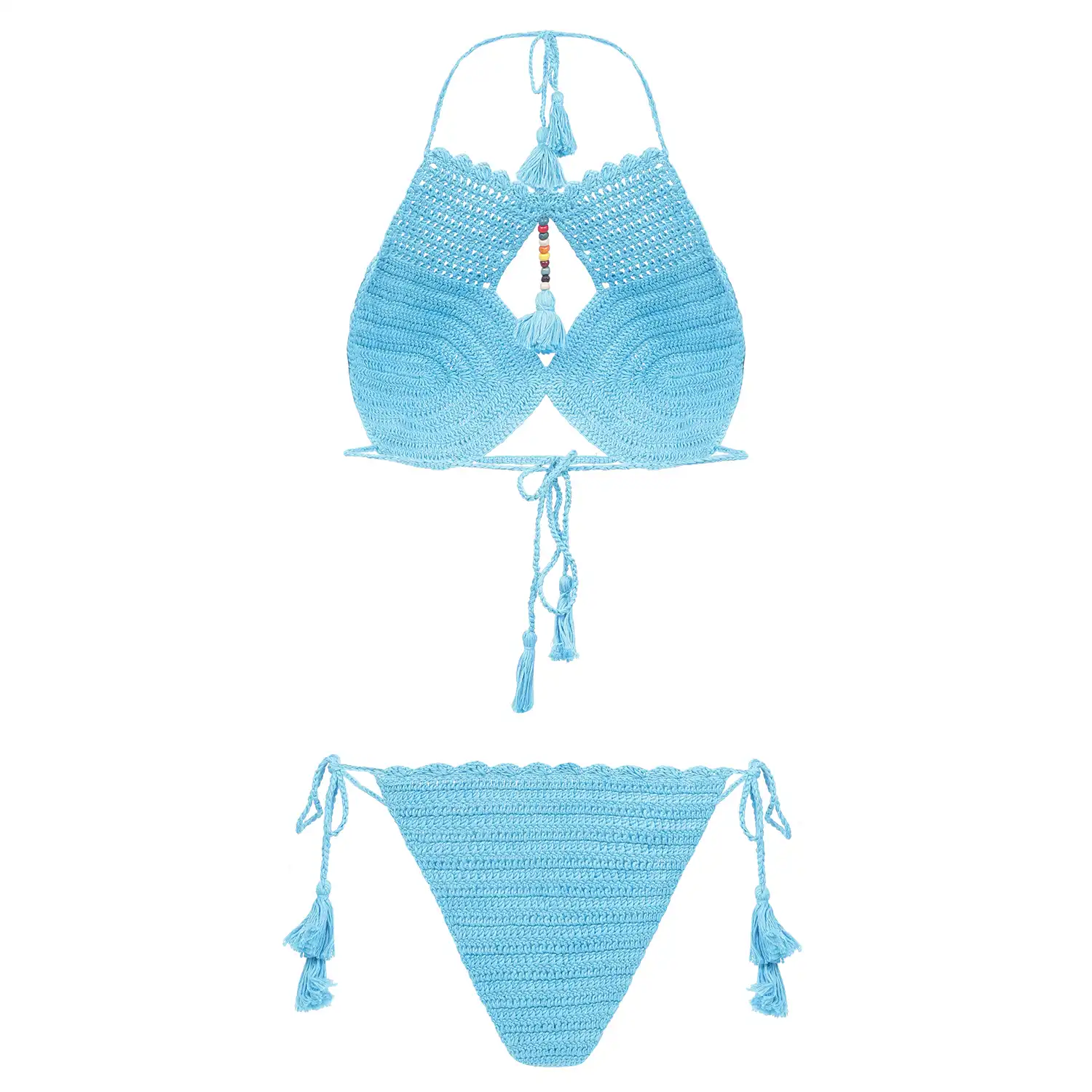 Women's Multicolor Pearls Decor Blue Color Crochet Lingerie - Image 2