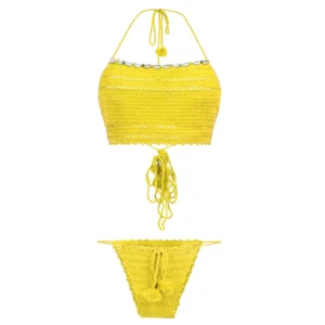 Women's Kowris Shells Decorative Yellow Color Crochet Lingerie