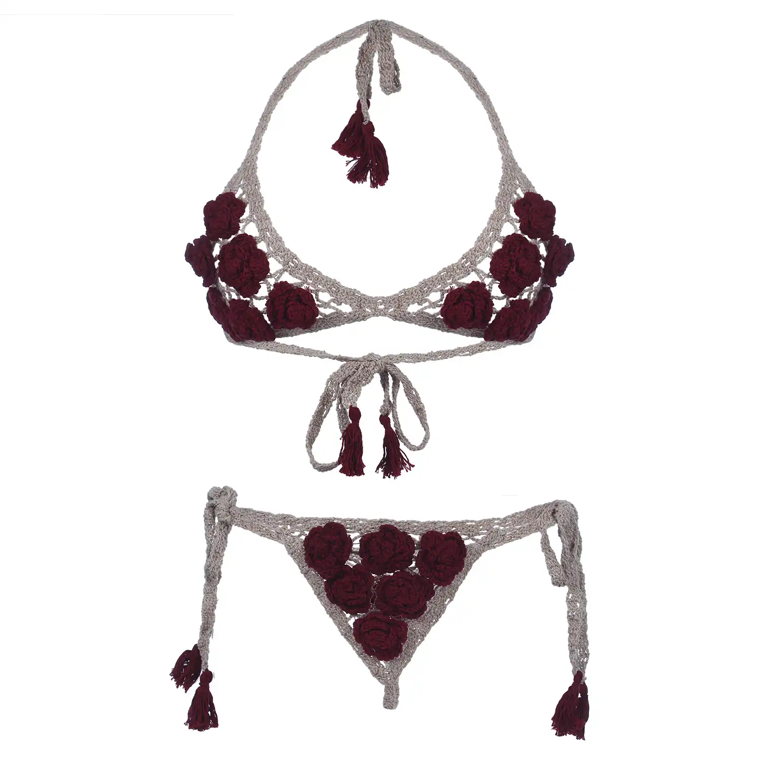 Women's Rose Decorative Design Grey Color Crochet Lingerie - Image 2