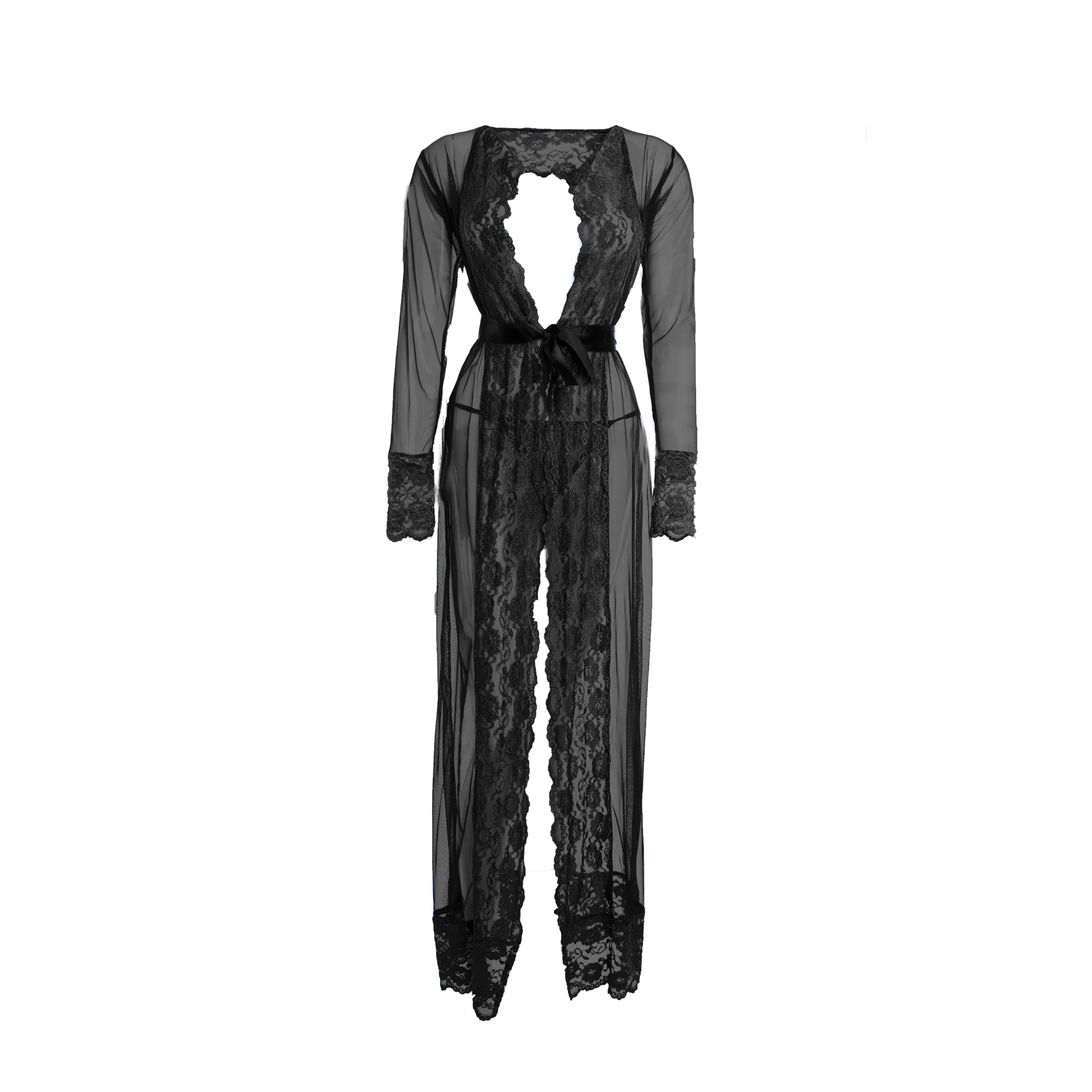 Women's Full Length Solid Black Color Nightwear