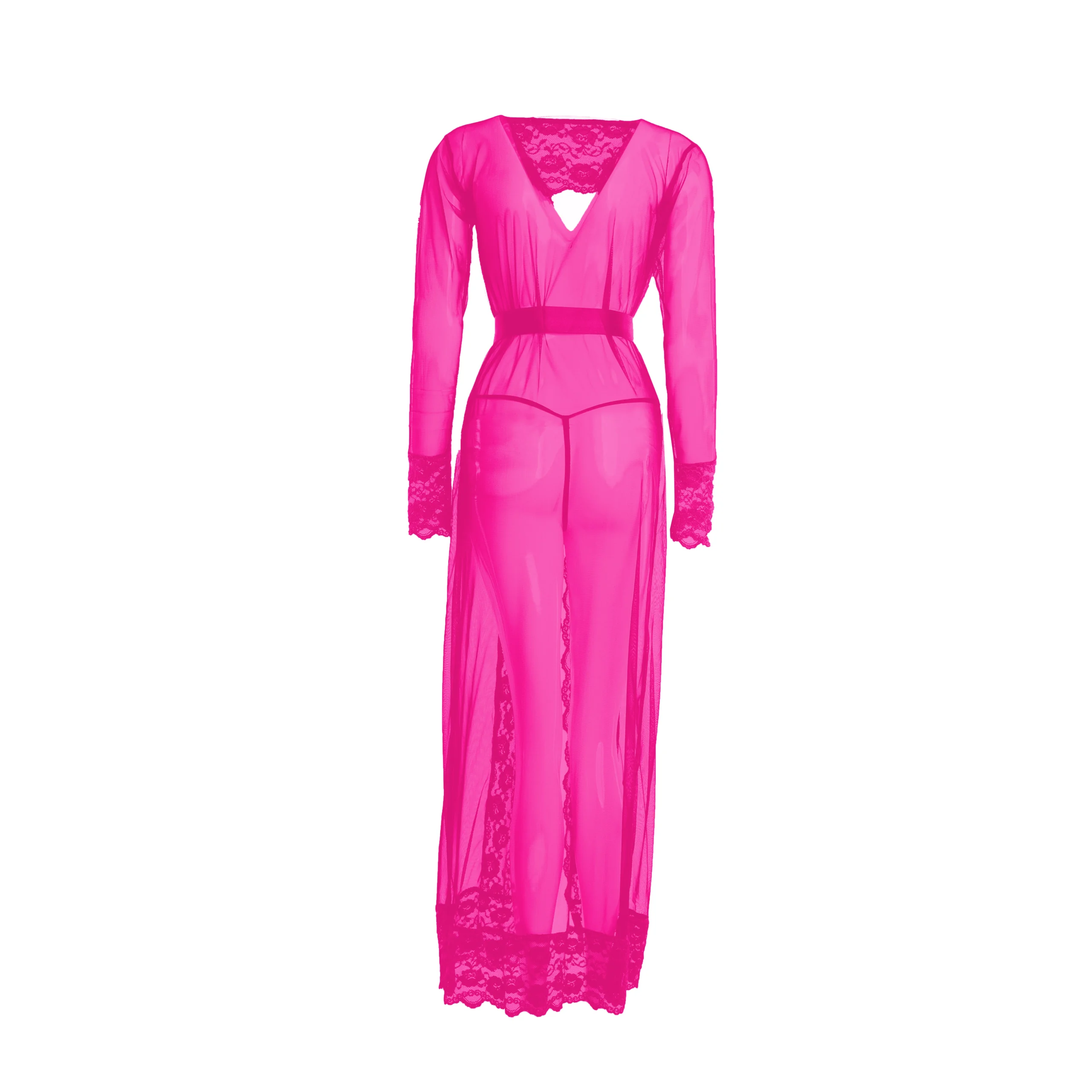 Women's Full Length Solid Pink Color Nightwear - Image 3