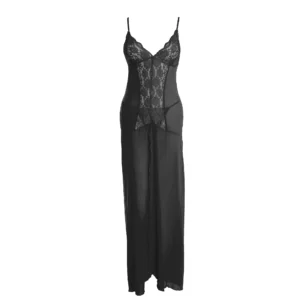 Women's Lace Floral Black Color Full Length Nightwear