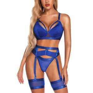 Women's Solid Hard Straps Garter Lingerie Set
