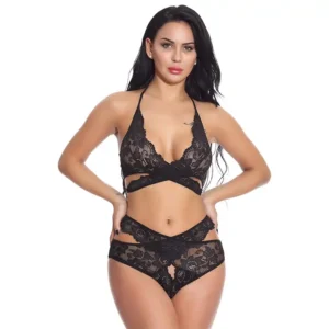 Sexy Floral Crisscross Women Bra and Panty Set